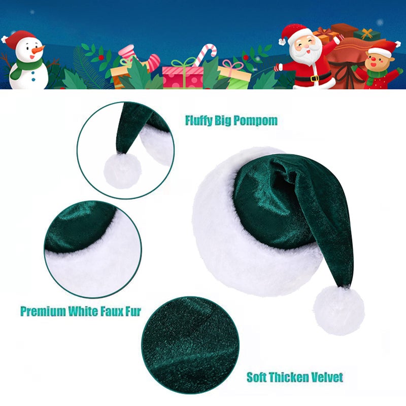 Eoocan Santa Hat  Santa Hat for Kids  Unisex Velvet Comfort Green Christmas Hats Extra Thicken Classic Plush for Christmas New Year Festive Holiday Party Supplies - Image 3